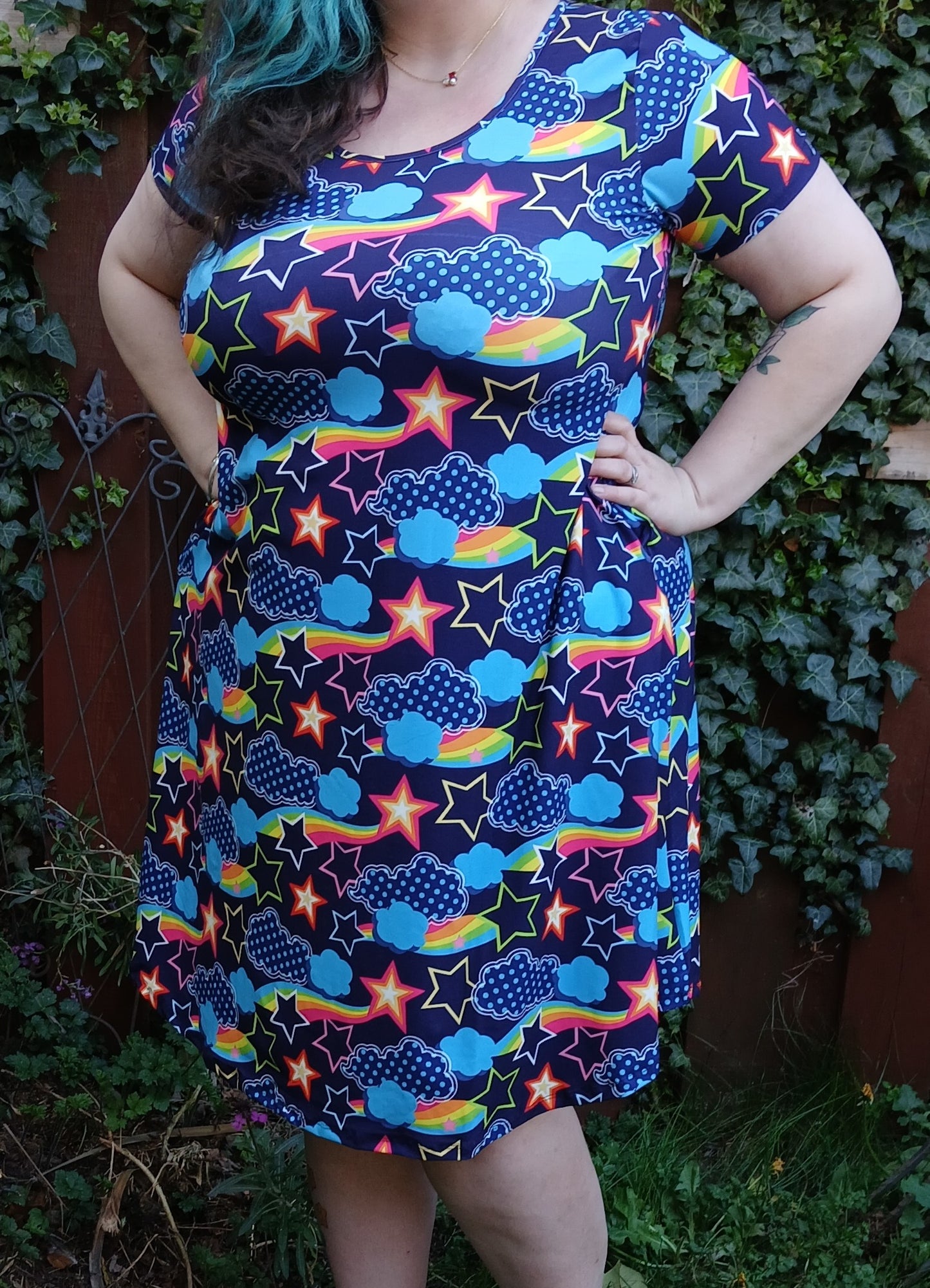 Rainbow Clouds and Stars Dress
