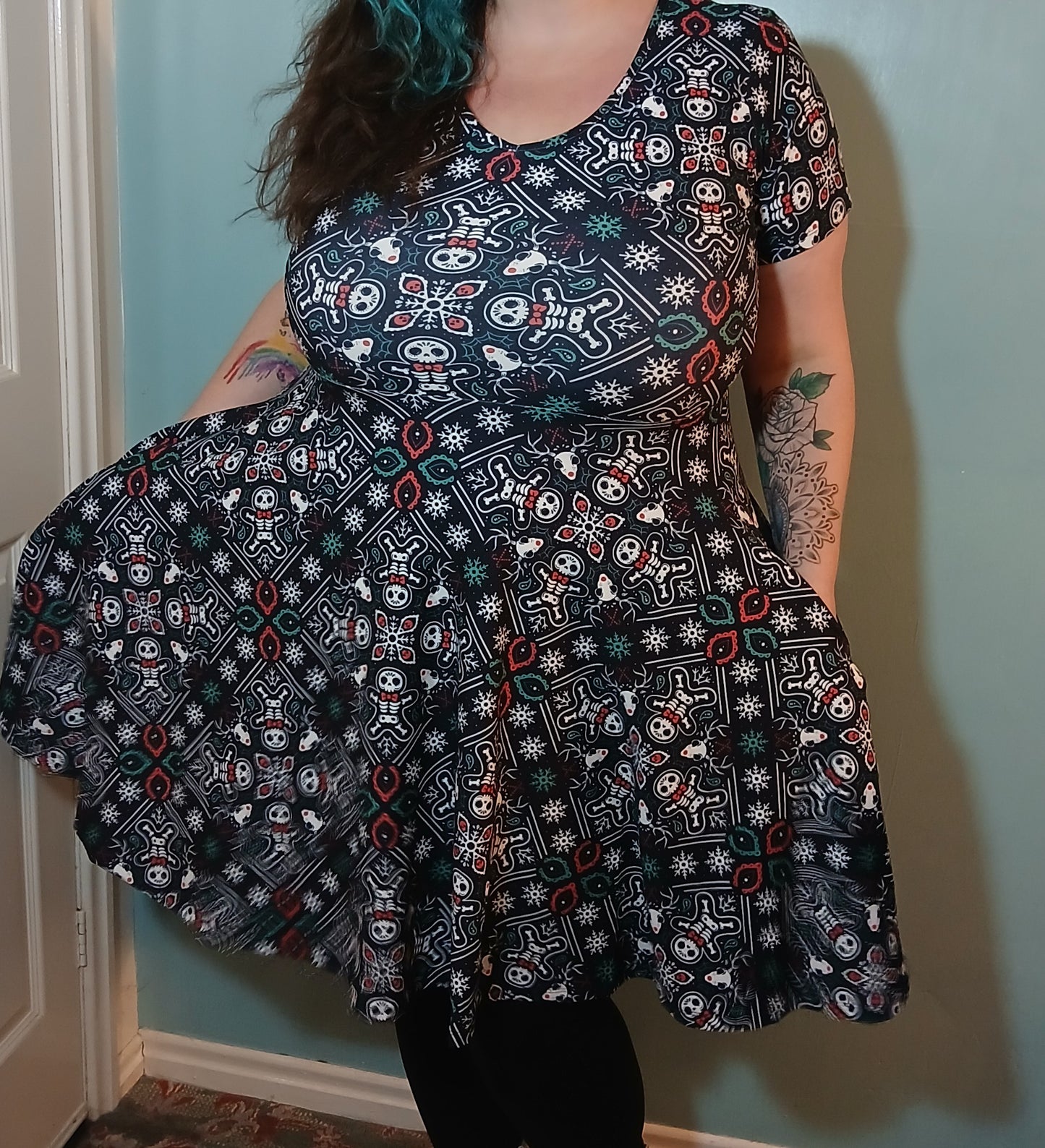 Alternative Christmas Short sleeve Skater Dress