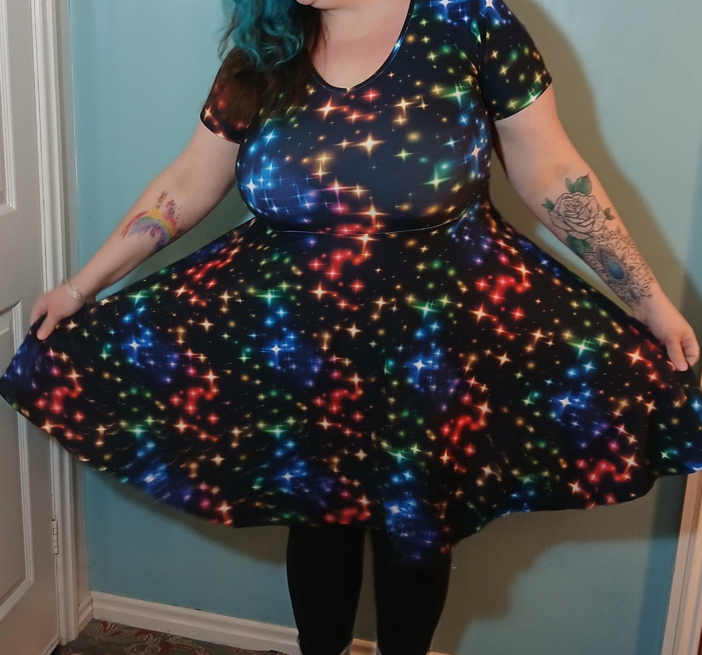 Rainbow Lights Sleeve Skater Dress