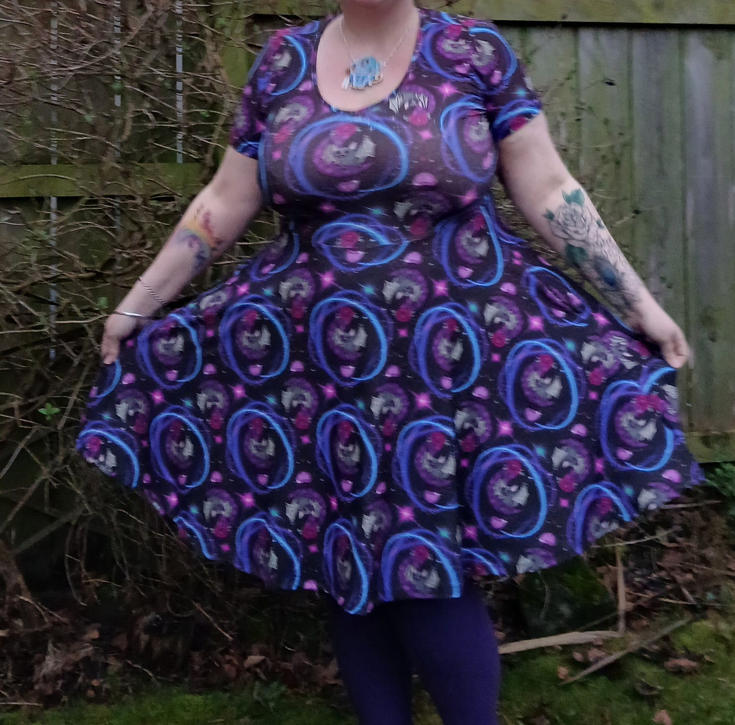 Bat and crystals Short sleeve Skater Dress