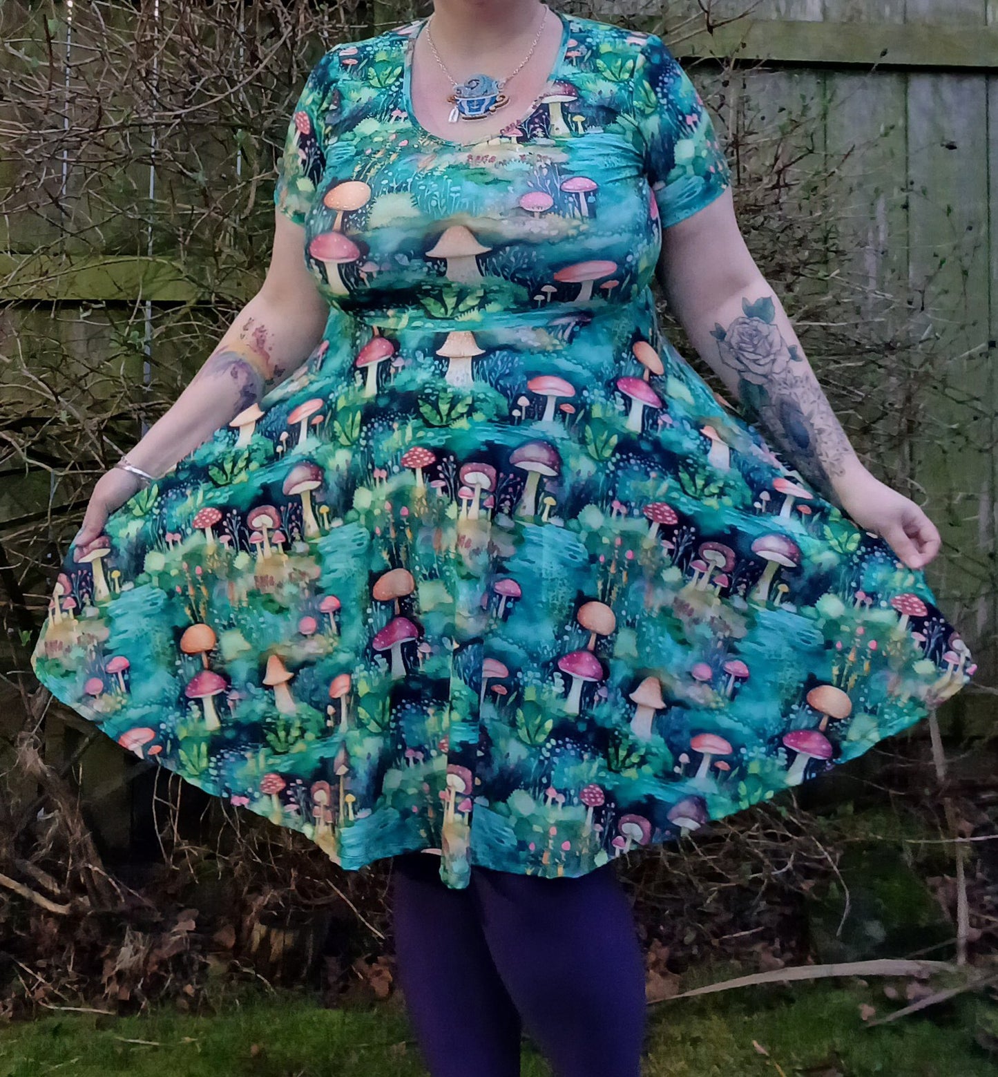 Mushroom Garden short sleeve Skater Dress