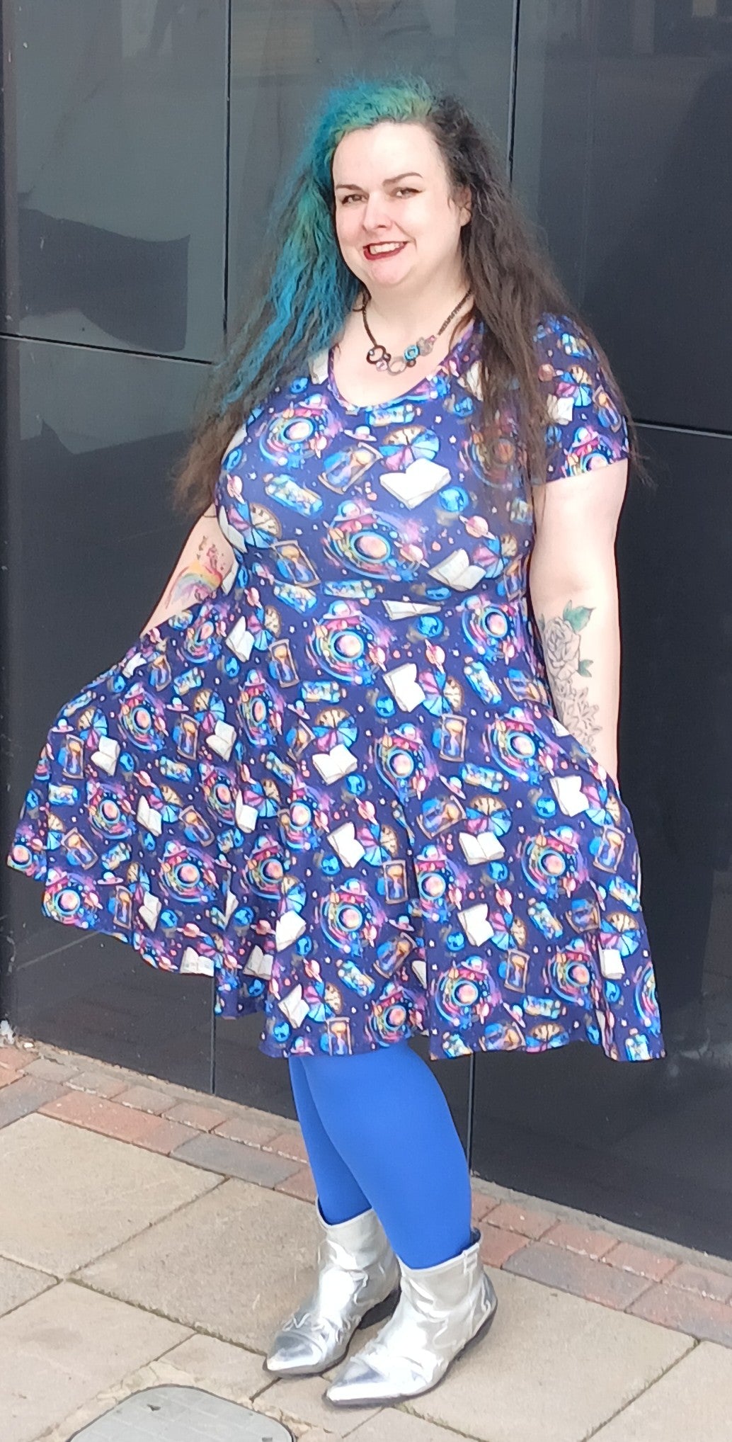 Mystical space short sleeve Skater Dress
