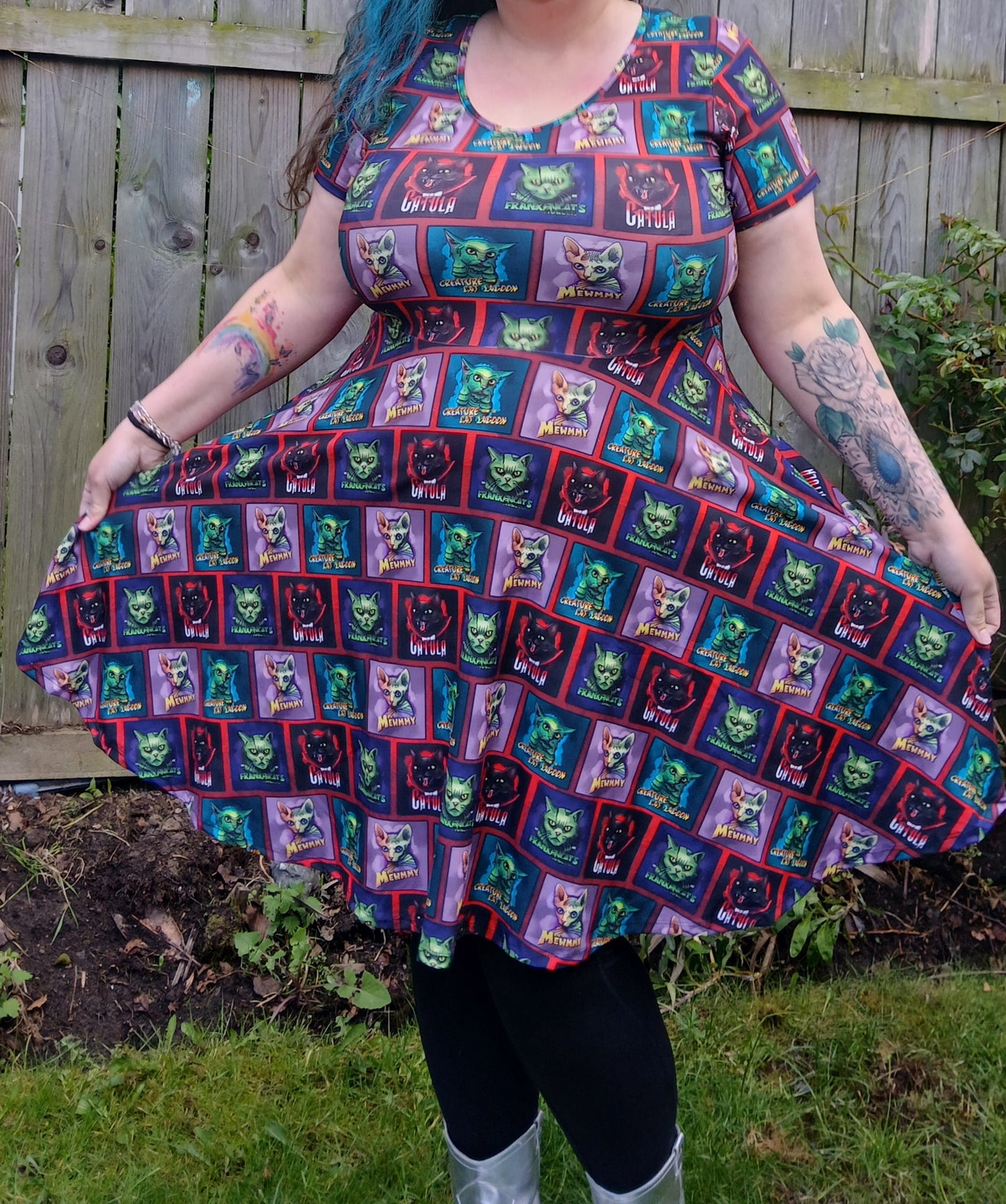 Horror Cats short sleeve Skater Dress