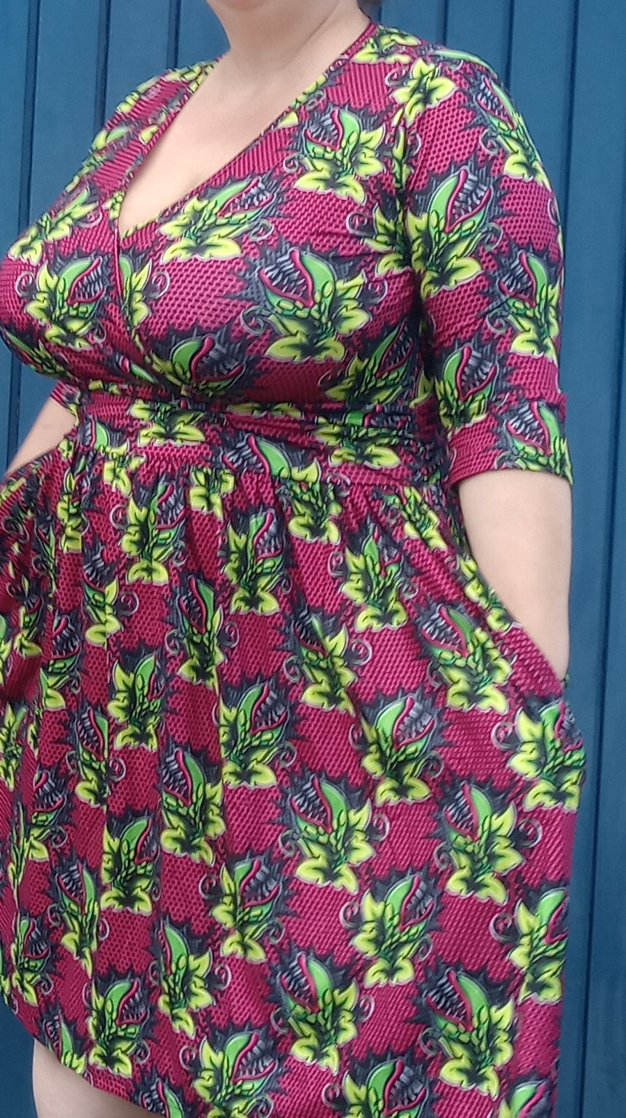 Venus Fly Trap Wrap Style Dress 3/4 sleeve