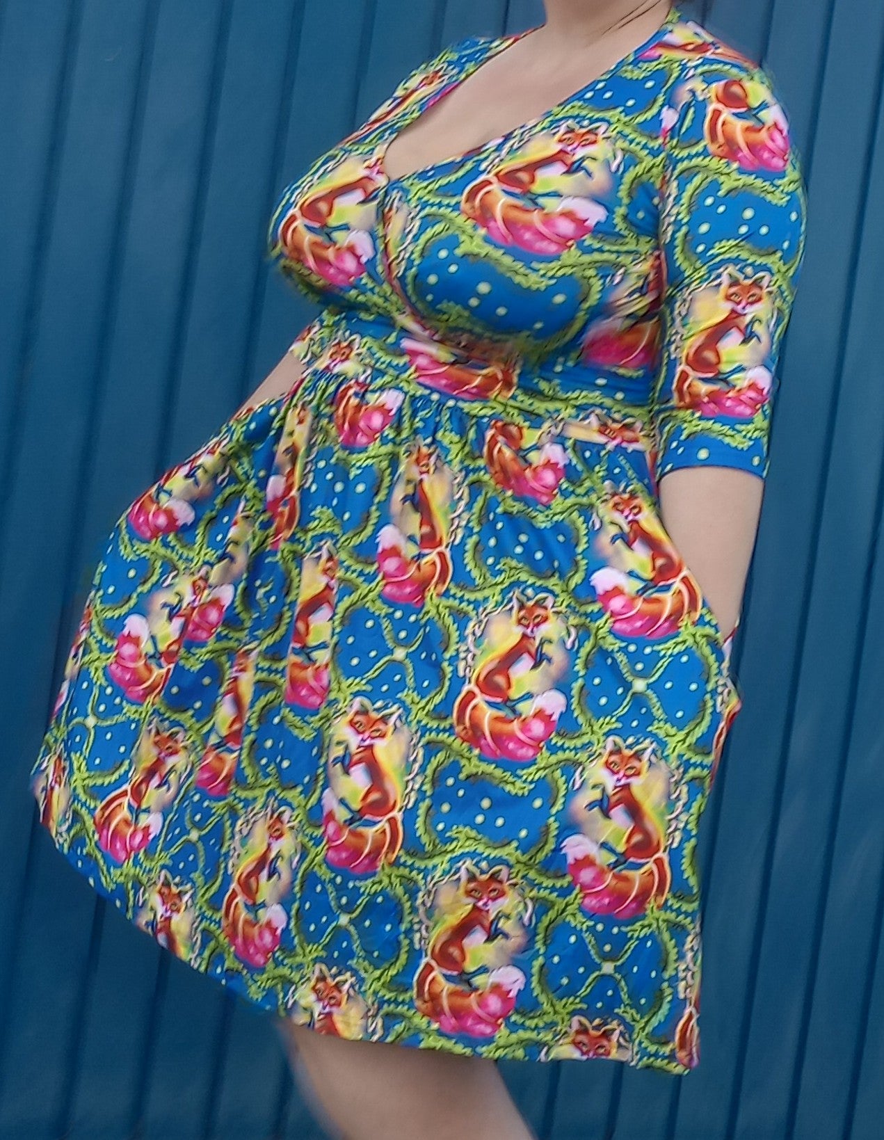 Fox Wrap Style Dress 3/4 sleeve