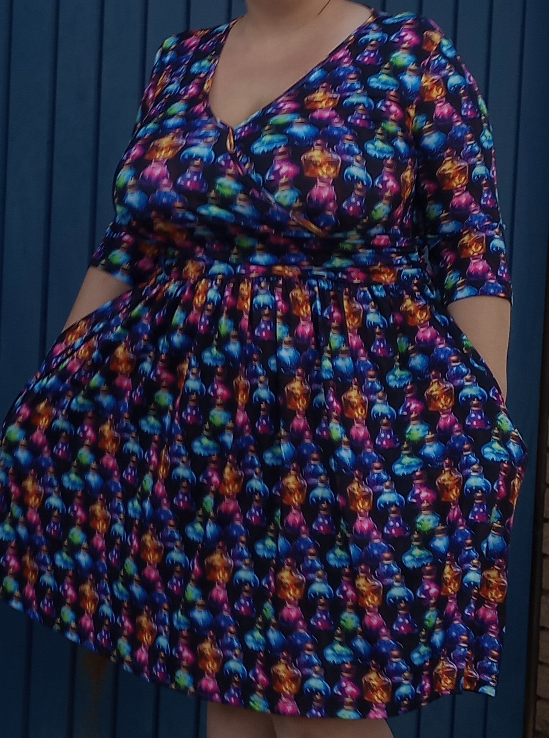 Potion Cupboard Wrap Style Dress 3/4 sleeve
