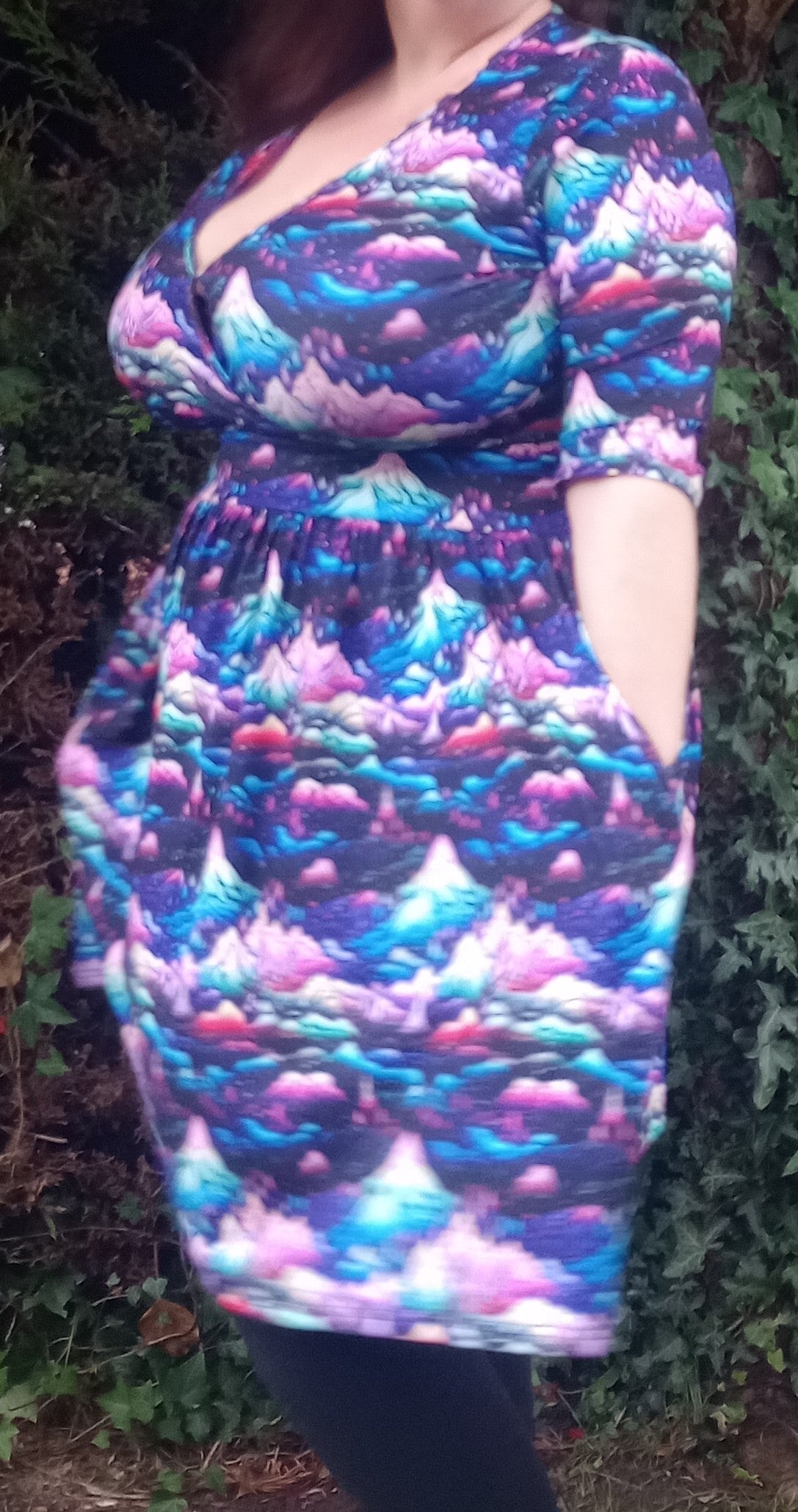 Winter Landscape Wrap Style Dress 3/4 sleeve