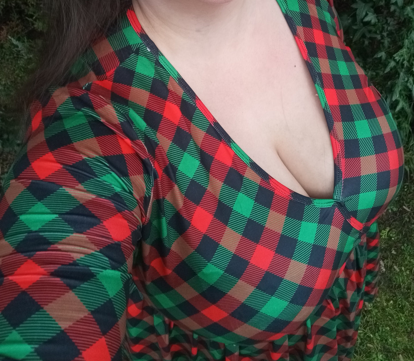 Festive Plaid Wrap Style Dress 3/4 sleeve