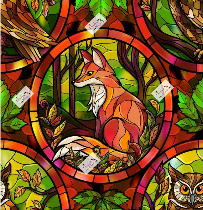 Stained glass fox and owls KIDS