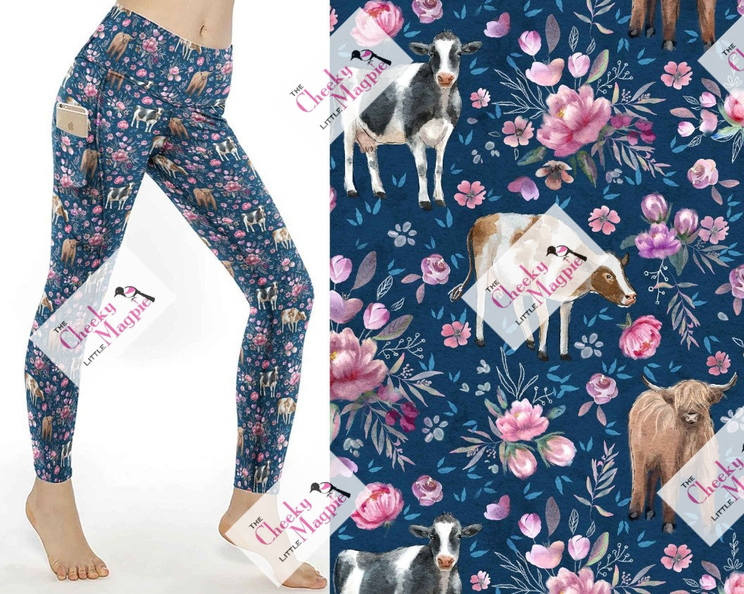 PRE ORDER Floral Cows pocket leggings