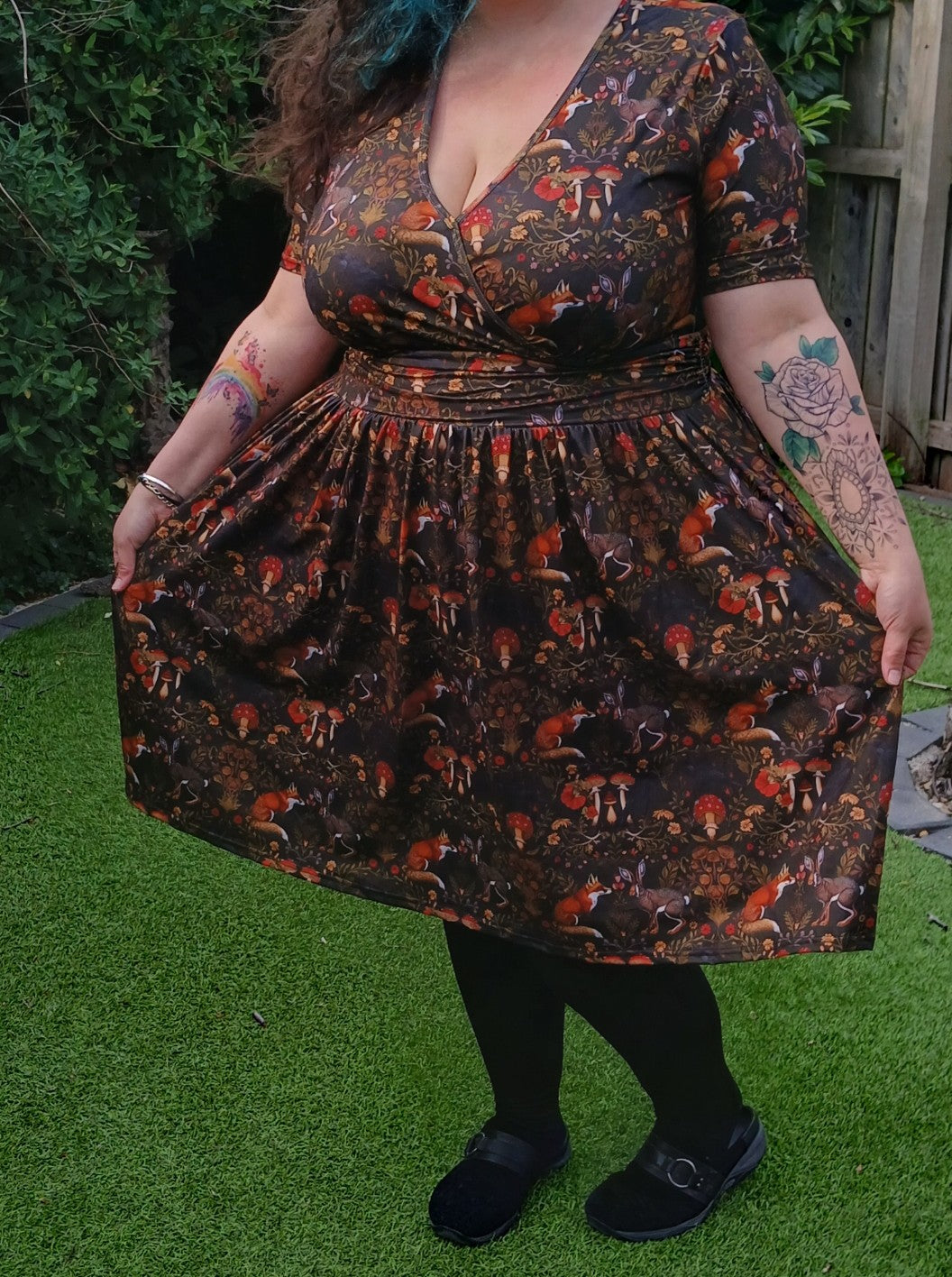 Mushroom and Foxes Wrap Style Dress