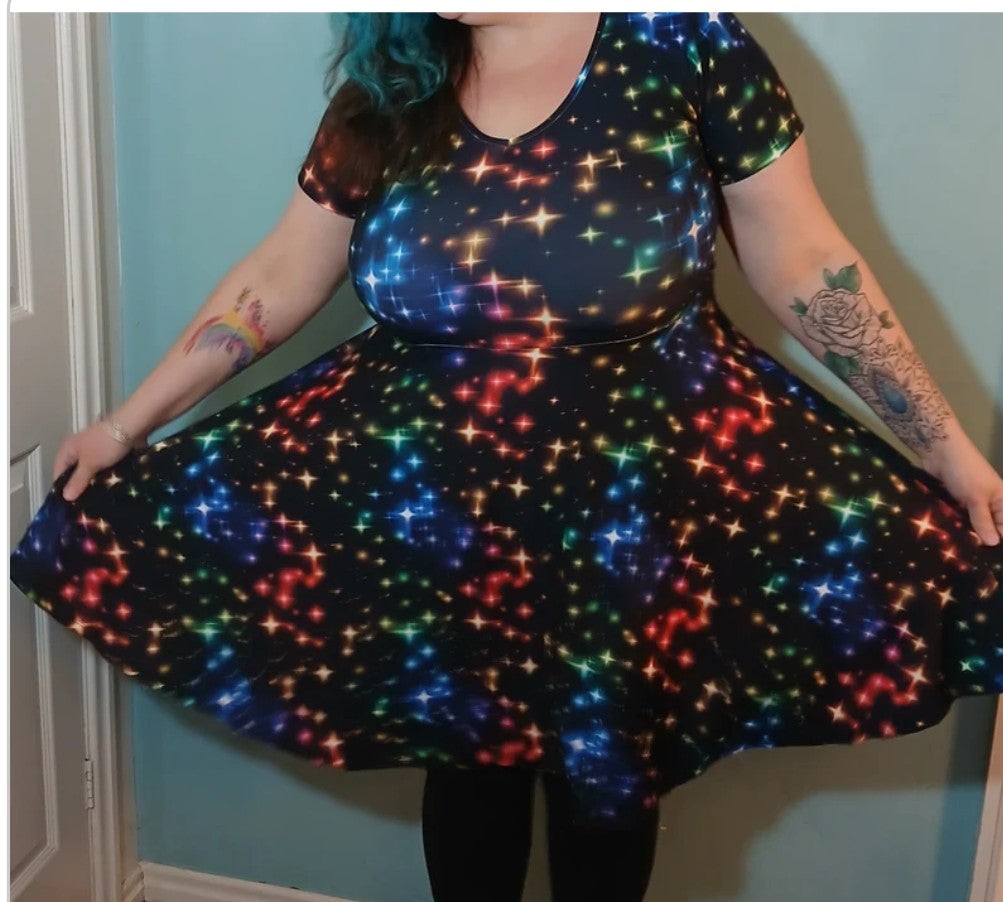 PRE ORDER Rainbow Lights short sleeve skater dress