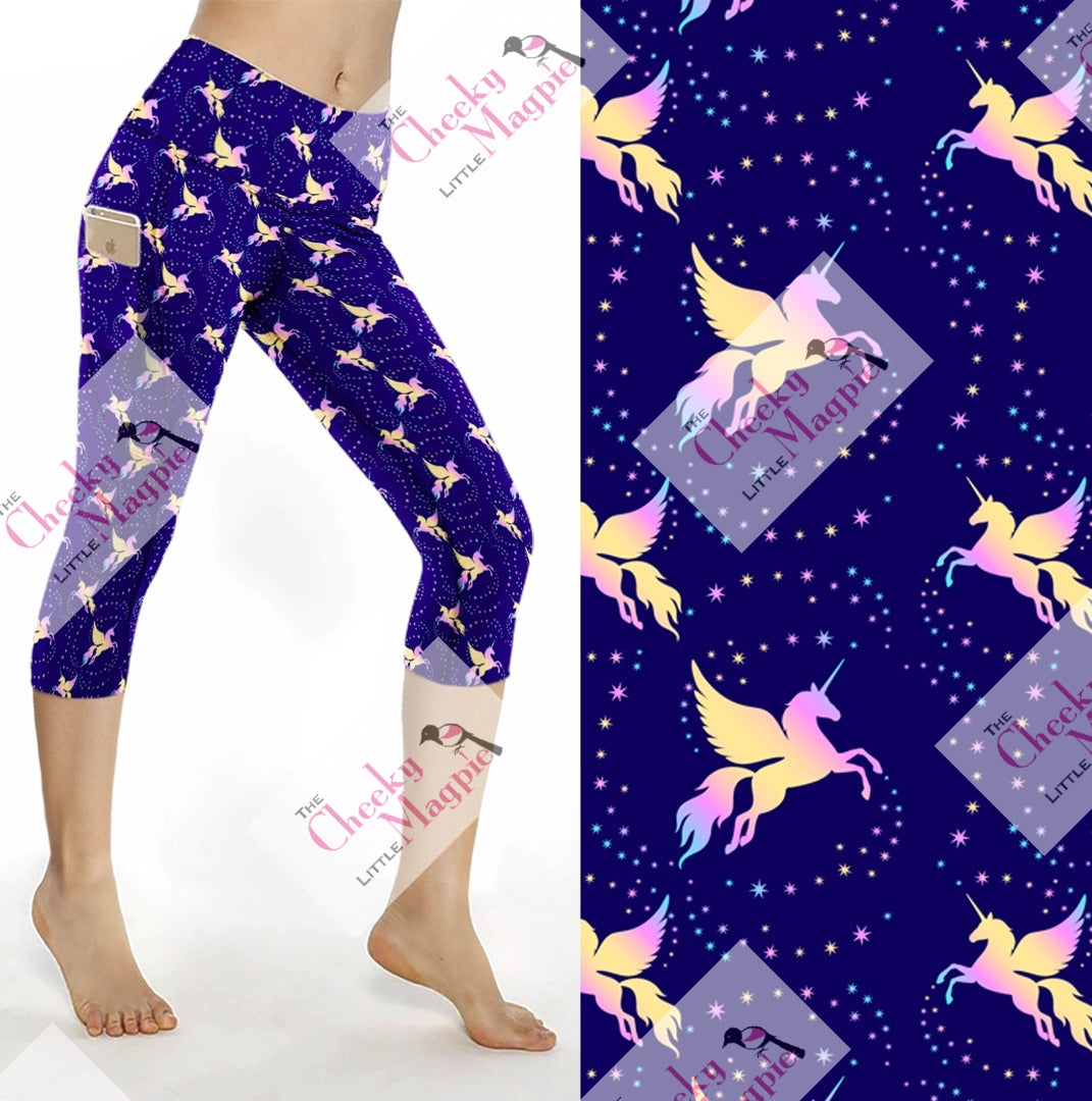 Unicorn pegasus yoga Capri POCKETS
