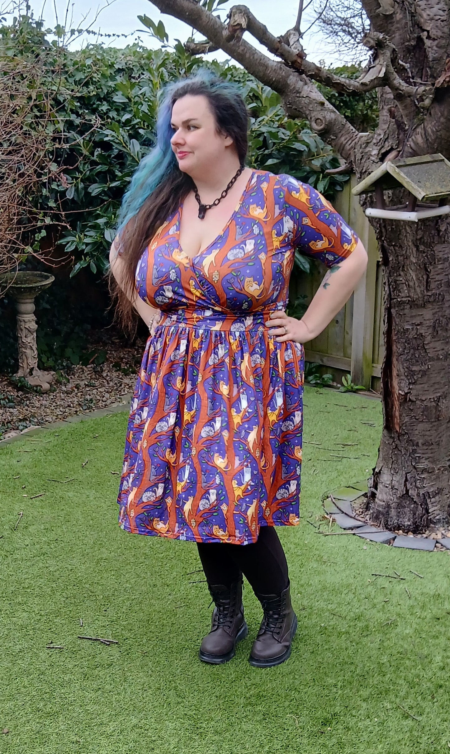 Tree Cats Wrap Style Dress