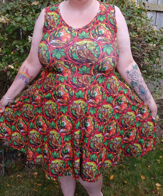 Stained glass fox and owl Skater Dress
