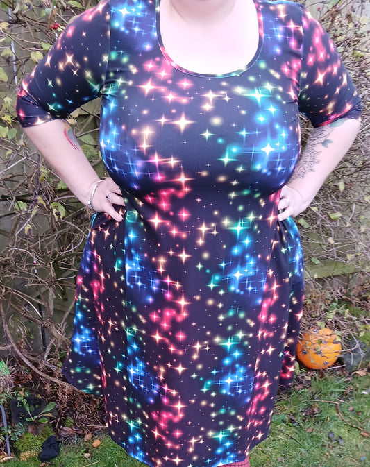 Rainbow Lights Swing dress 3/4 sleeve