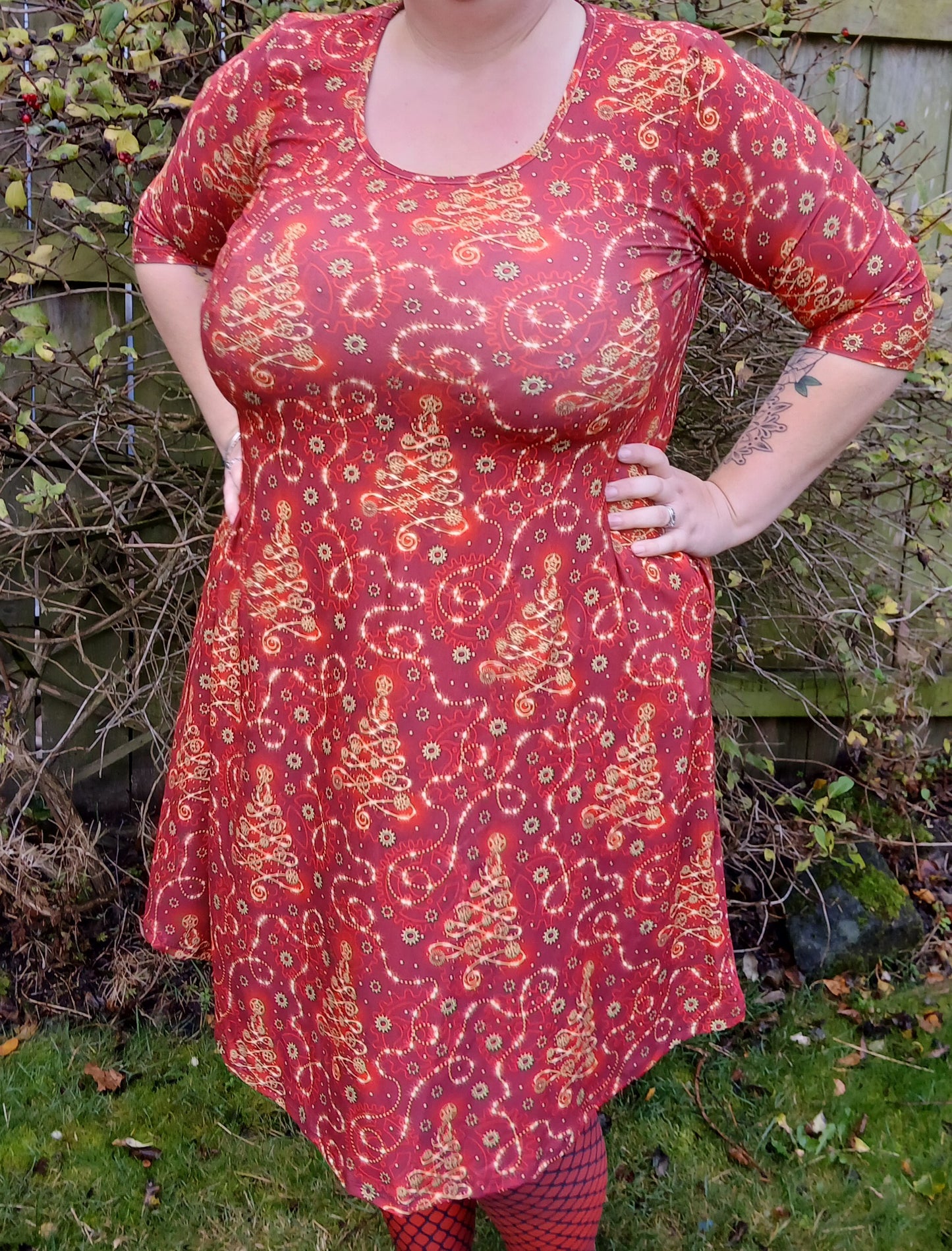 Christmas Tree Cogs Swing dress 3/4 sleeve