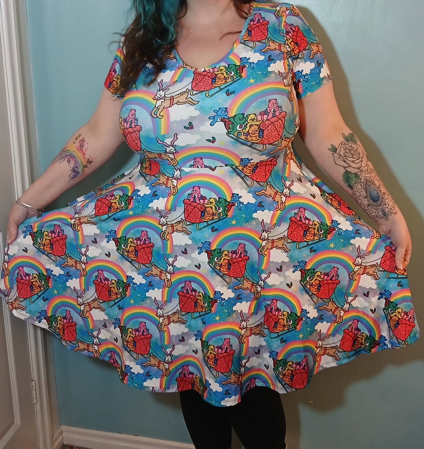 Sleigh bears Short sleeve Skater Dress