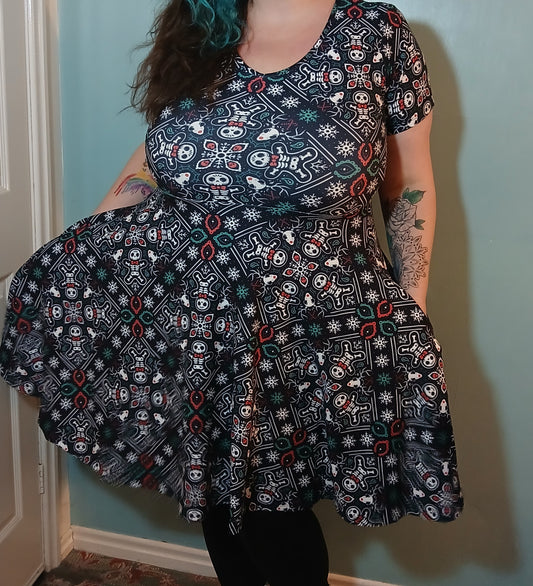 Alternative Christmas Short sleeve Skater Dress
