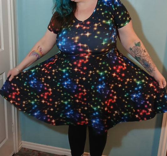 Rainbow Lights Sleeve Skater Dress