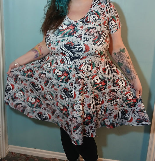 Horror Christmas Short Sleeve Skater Dress