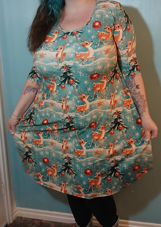 Vintage Reindeer Swing dress 3/4 sleeve