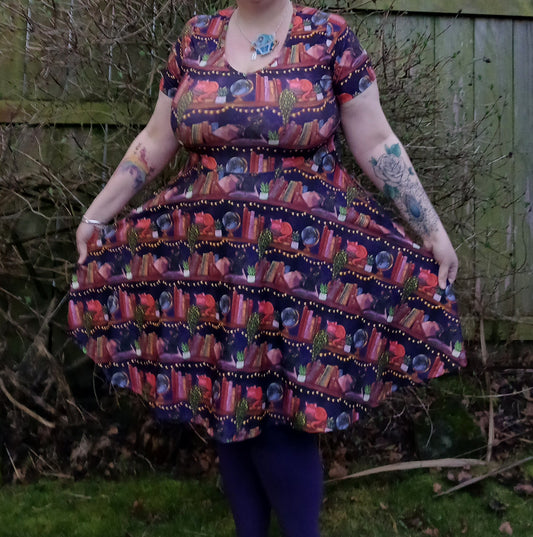 Cat on shelves short sleeve Skater Dress