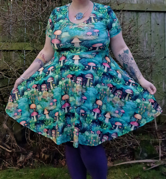 Mushroom Garden short sleeve Skater Dress