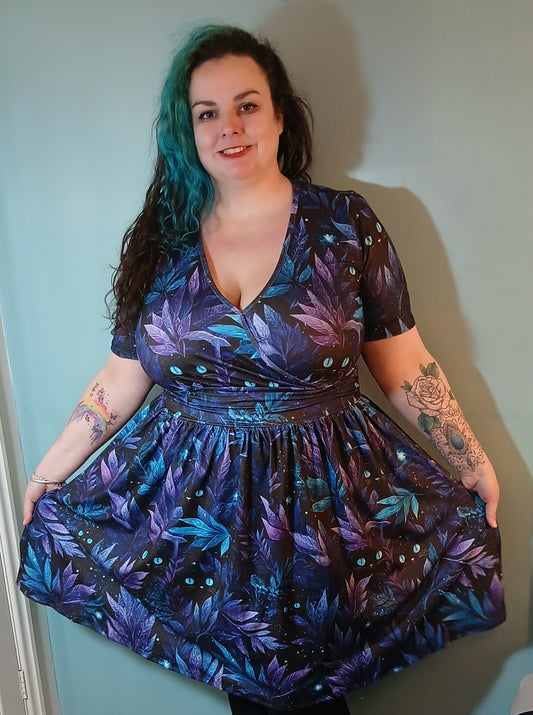 Cat and leaves Wrap Style Dress