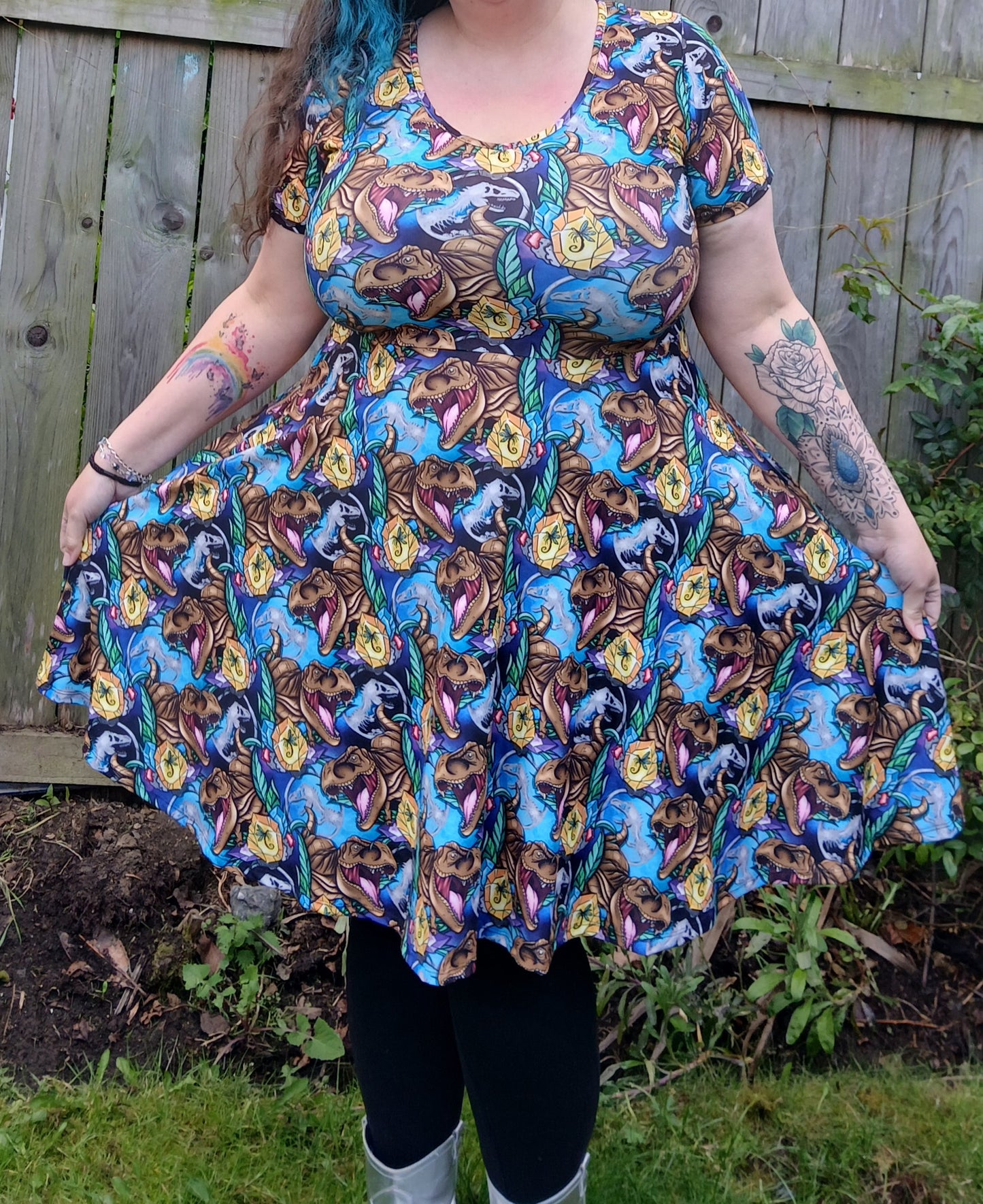 Dinosaur jurassic short sleeve Skater Dress