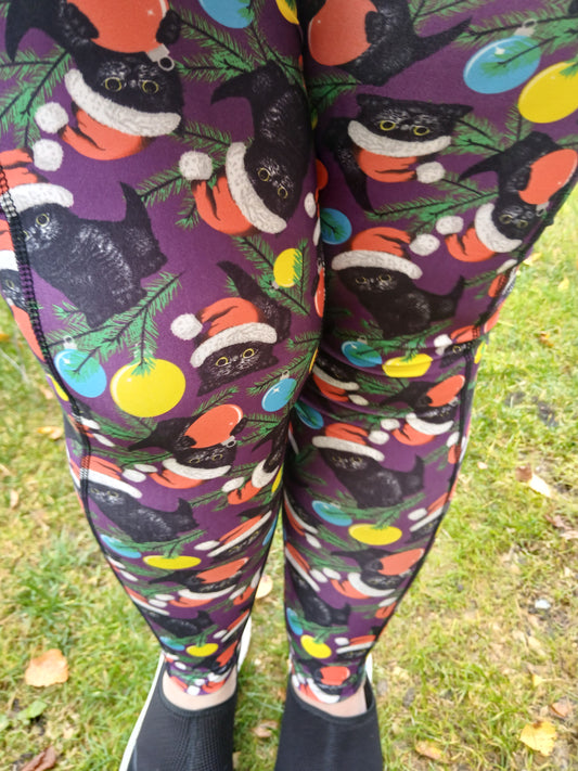 Christmas black cat pocket leggings