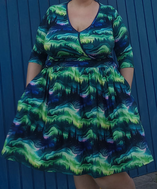 Aurora Borealis Wrap Style Dress 3/4 sleeve