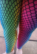 Load image into Gallery viewer, Black fishnets on rainbow YOGA
