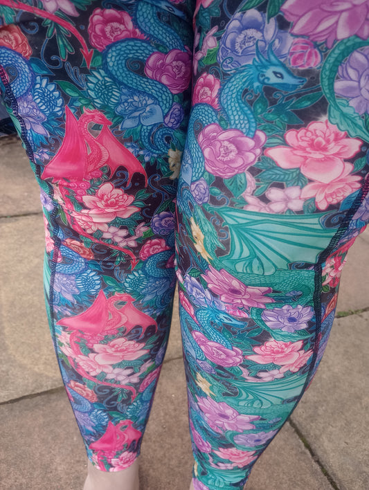 Floral Dragons yoga leggings POCKETS