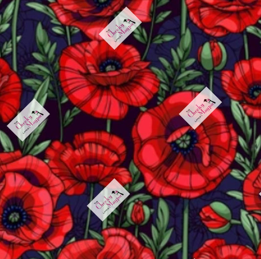 PRE ORDER Red Poppies (purple ground) Short sleeve Skater Dress