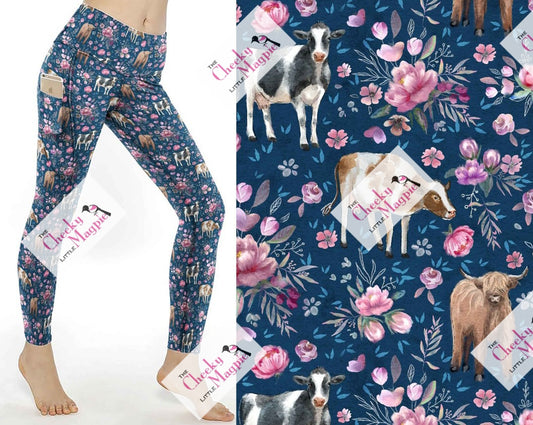 PRE ORDER Floral Cows pocket leggings