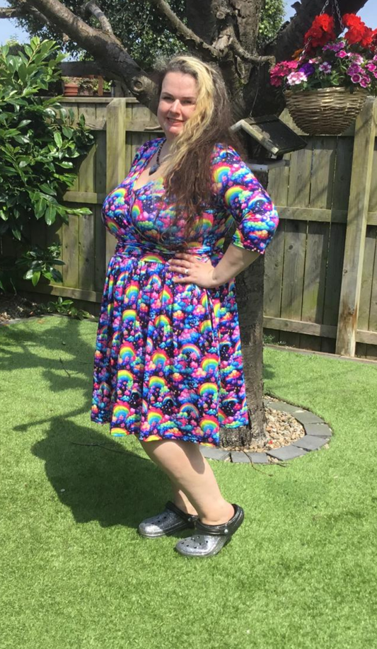 Rainbow Dreams Wrap Style Dress 3/4 sleeve