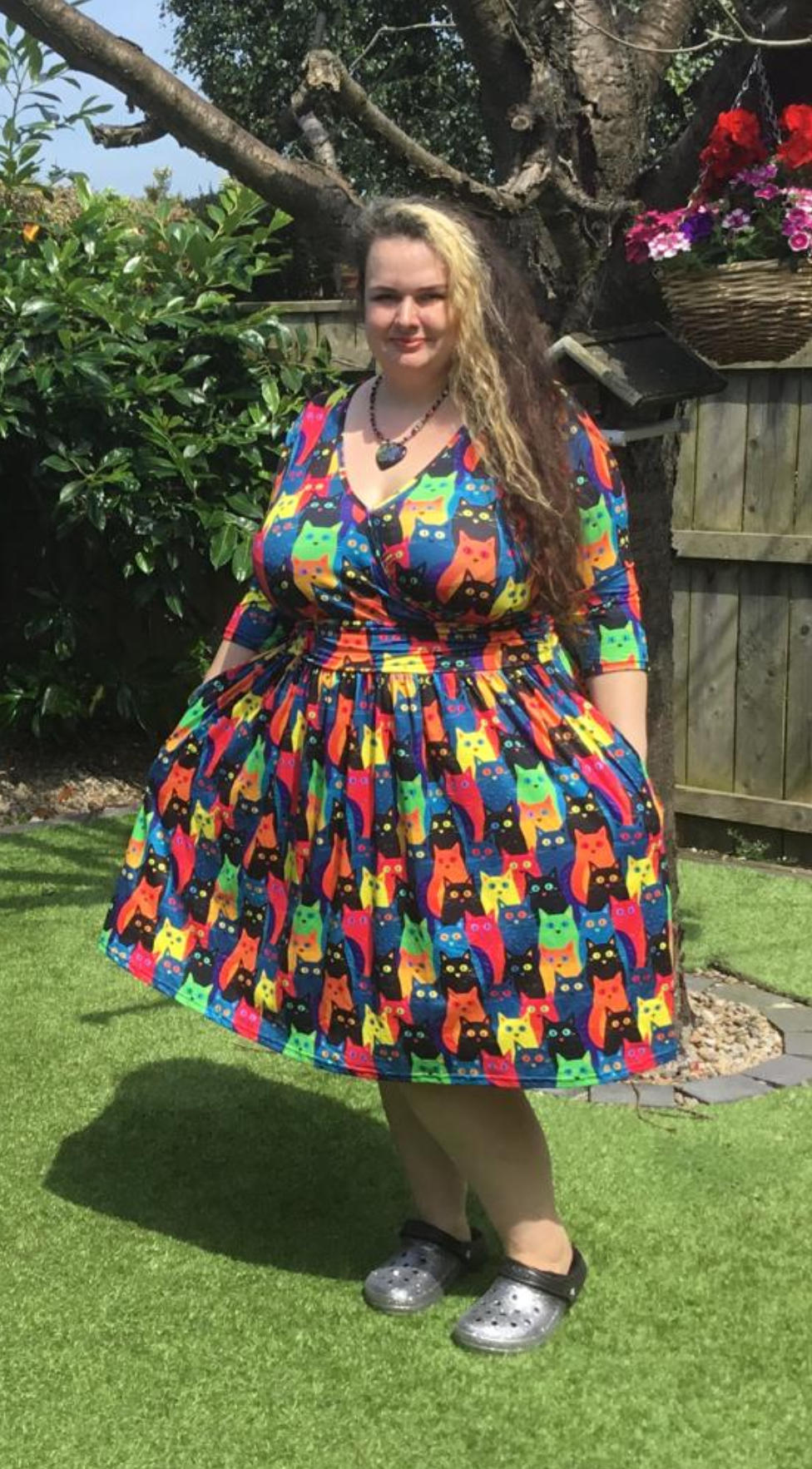 Rainbow Cats Wrap Style Dress 3/4 sleeve