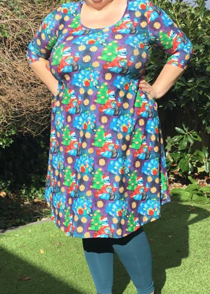 Cookie Monster  Swing Dress 3/4 sleeve