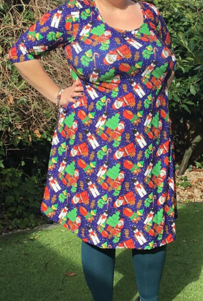 Christmas Bricks Swing Dress 3/4 sleeve (picture to show design)