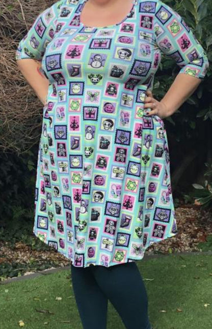 Spooky Stamps 2024 Swing Dress 3/4 sleeve (picture to show design)