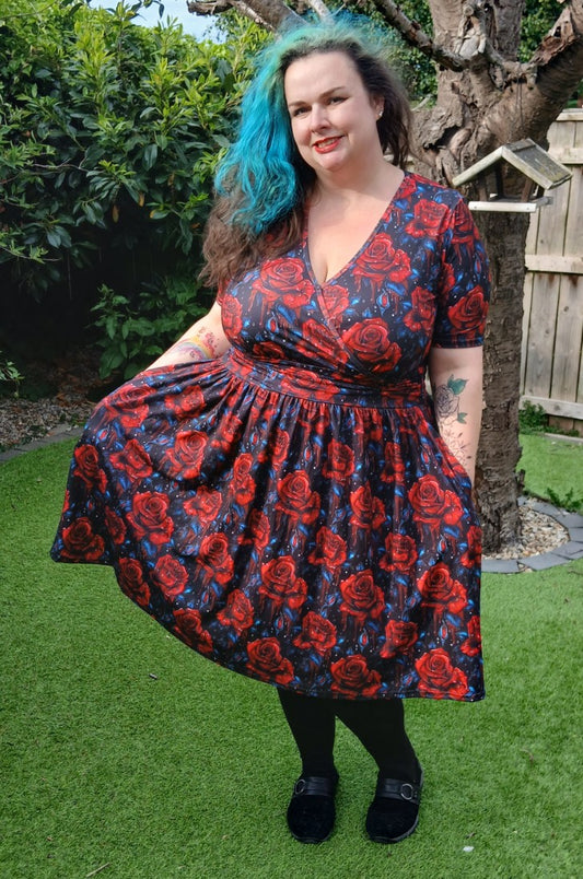 Painted Roses Wrap Style Dress