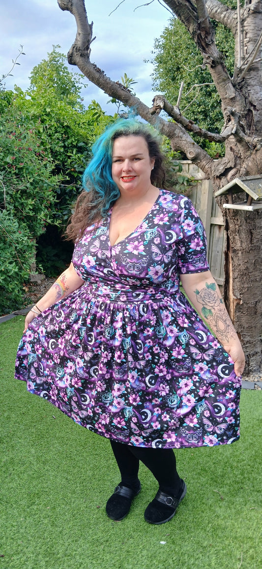 Celestial Butterflies Wrap Dress
