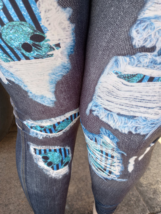 'Not Jeans' Glitter Skulls - yoga