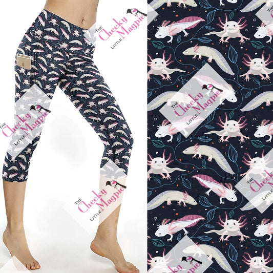 Pink axolotl yoga Capri POCKETS